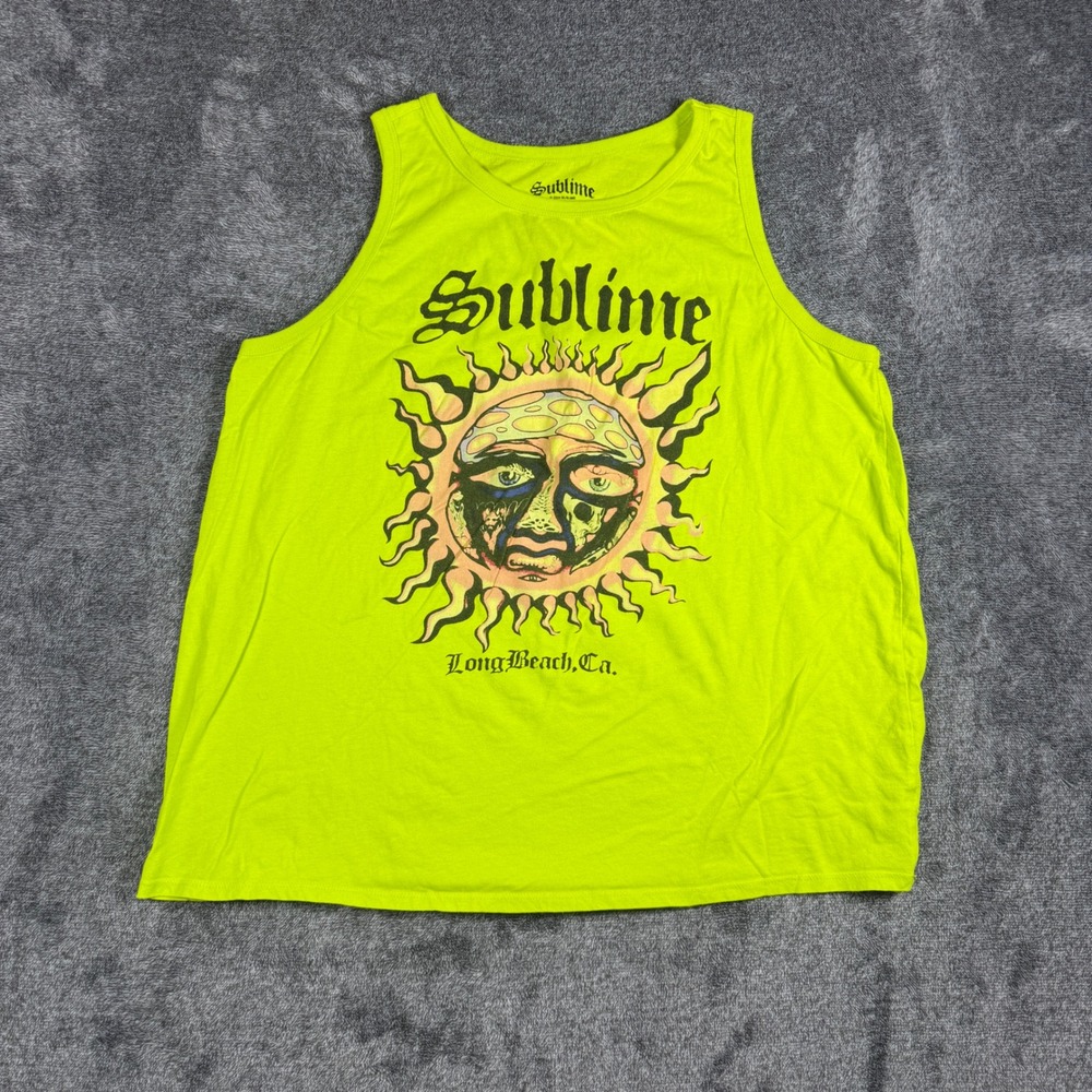 Sublime Sun Logo Graphic Tank Top Neon Lime Green Mens Size 3 Band Tee 41915299